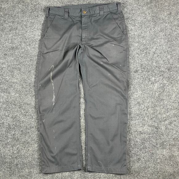 Carhartt B290 Dungaree Pants Mens 38x30 Gray Workwear Utility Twill Stain - Picture 1 of 9